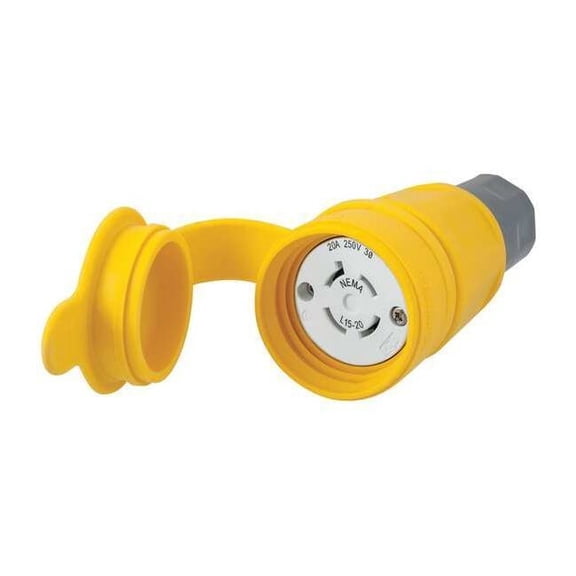 Watertight Locking Connector, L15-20R, 20 A, 250V AC, Three Phase, 3 Pole, Screw Terminals, Yellow