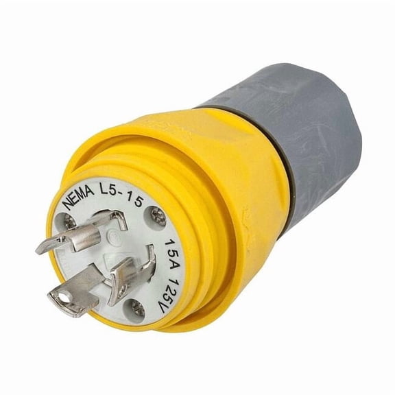 Watertight Locking Plug, L5-15P, 15 A, 125V AC, Single Phase, 2 Pole, Screw Terminals, Yellow