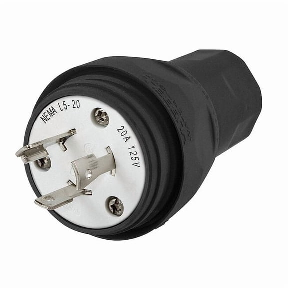 Watertight Locking Plug, L5-20P, 20 A, 125V AC, Single Phase, 2 Pole, Screw Terminals, Black
