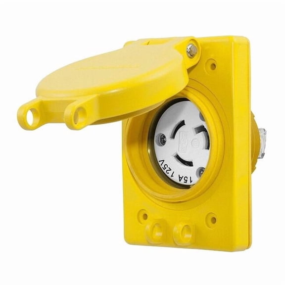Watertight Flanged Locking Receptacle, L5-15R, 15 A, 125V AC, Single Phase, 2 Pole, Flush Mount