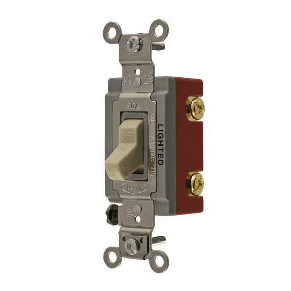 Hubbell Wall Switch 20A Single Pole Toggle Ivory 120 277V Illuminated Back Side Wired UL