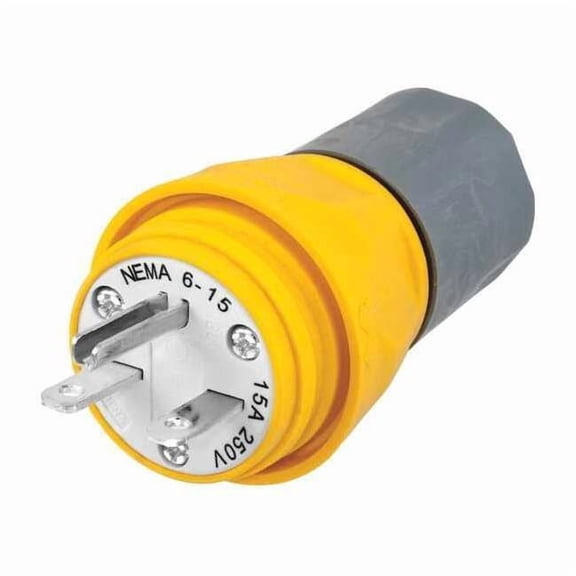 Watertight Straight Blade Plug, 6-15P, 15 A, 250V AC, 2 Pole, Screw Terminals, Grounded