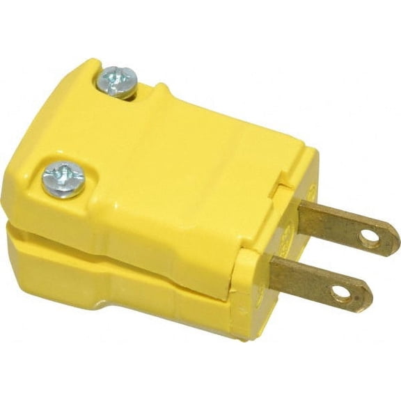 Hubbell Wiring Device-Kellems 125 VAC, 15 Amp, 1-15P NEMA, Valise, Ungrounded, Commercial, Industrial Grade Plug 2 Pole, 2 Wire, 1 Phase, 1/2 hp, Nylon, Yellow