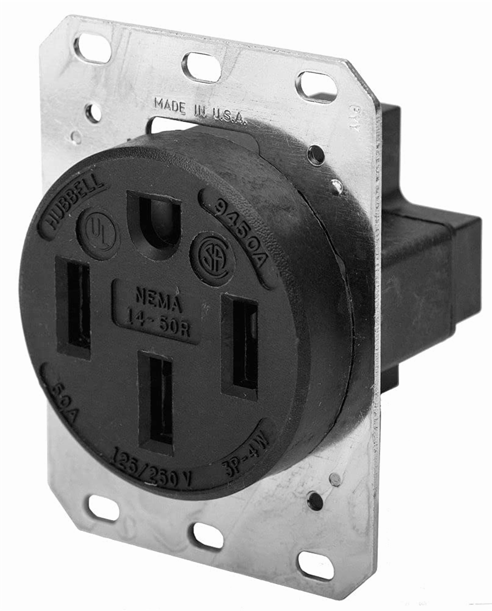 Hubbell Wiring Device-Kellems 50 A, Industrial, Receptacle, Black, No Tamper Resistant HBL9450A - 1 Each CA3