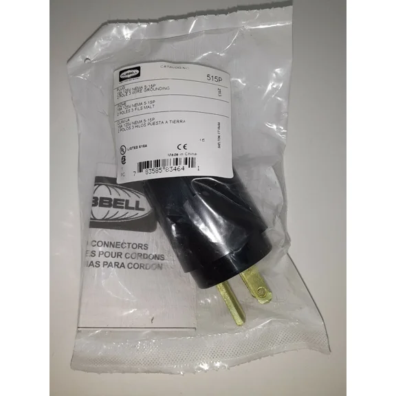 Hubbell Wiring Device-Kellems 515P Blade Plug Black 15A 125V 5-15P New