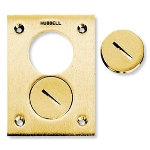 Hubbell Wiring Systems S3625 Brass Round Floor Box Rectangle Duplex Screw Cover, 4-5/32" Length x 2-63/64" Width