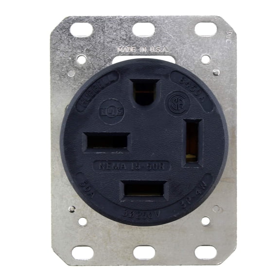 Hubbell Wiring Device-Kellems HBL8450A Receptacle, Single, 50A, 15-50R, 250V, Black CA3
