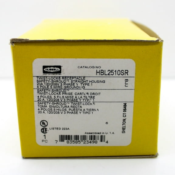 Hubbell 20A 3-Ph 4-Pole 5-Wire Grounding L21-20R Twist-Lock Receptacle HBL2510SR