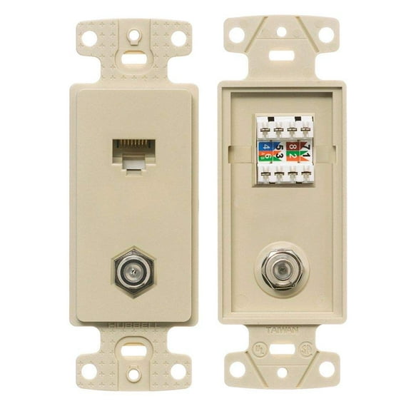 Hubbell NS785I 385811 Ivory Decorator Frame 5e 110 Punch-Down with F-Type Coupler Jack