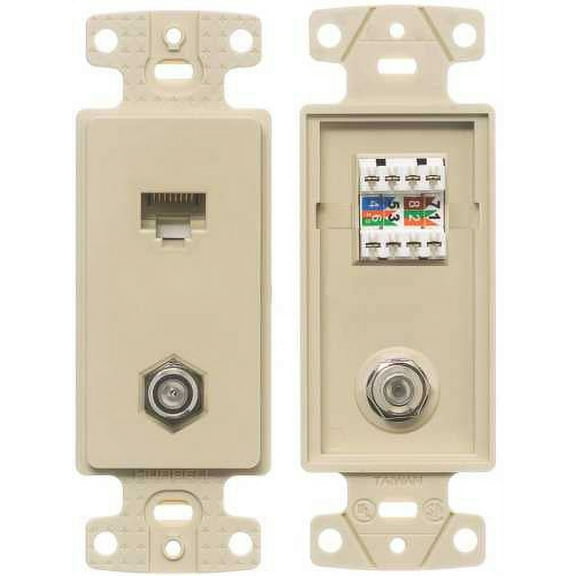 Hubbell Wiring Device-Kellems Wall Plate and Jack,Cat 5e/F-Type,Lt Al NS785LA