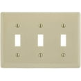 thumbnail image 1 of Hubbell NPJ3I 3-Gang Toggle Switch Wall Plate, Unbreakable Nylon, Mid-Size, Ivory, 1 of 1