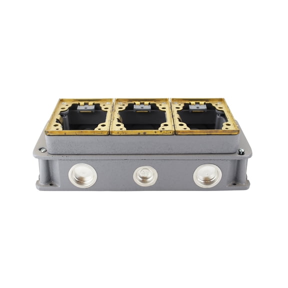 Hubbell Wiring Systems B433361 Cast Iron 3-Gang Deep Flush Rectangular Concrete Floor Box with Brass Collar