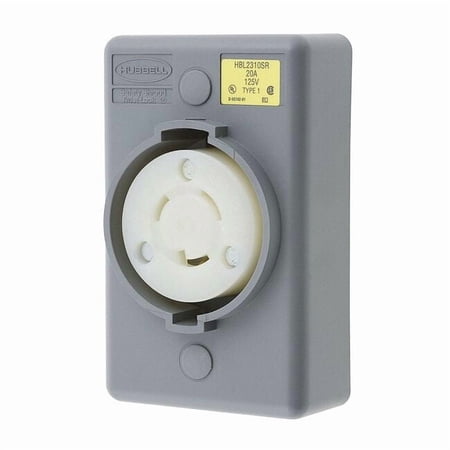 Hubbell Wiring Systems HBL2310SR Twist-Lock Safety-Shroud Surface Receptacle, 2 Pole, 3 Wire, Gray