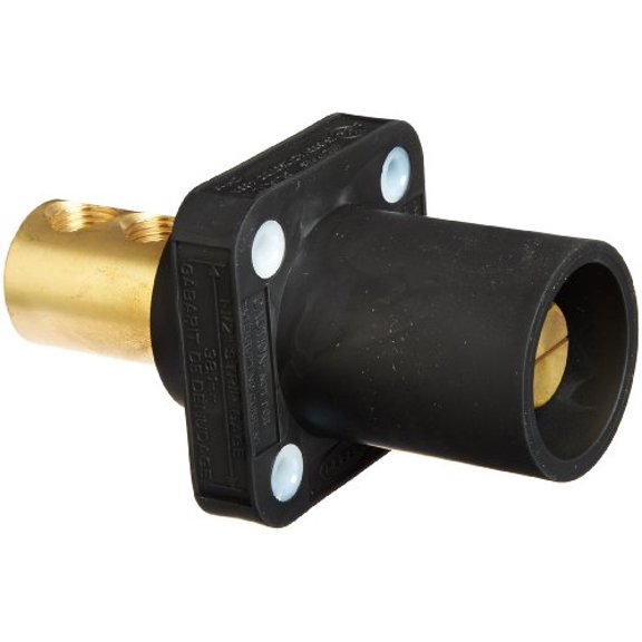 Hubbell Wiring Systems HBLMRBK TPE Single Pole Panel Mount Male Receptacle, Double Set Screw, 4-4/0 Cable Size, 400 Amp, 4-3/16" Length, Black$$Electrical