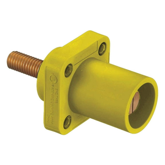 Hubbell Wiring Systems HBLMRSY TPE Single Pole Panel Mount Male Receptacle, 1/2"-13 UNC Thread Stud, 400 Amp, 4-3/32" Length, for Through Mounting Hole, Yellow CA1