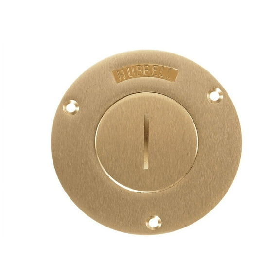 Hubbell Wiring Systems S2925 Brass Round Floor Box Single Receptacle Single Service Cover, 3-7/8" Diameter, 2-1/8" Opening