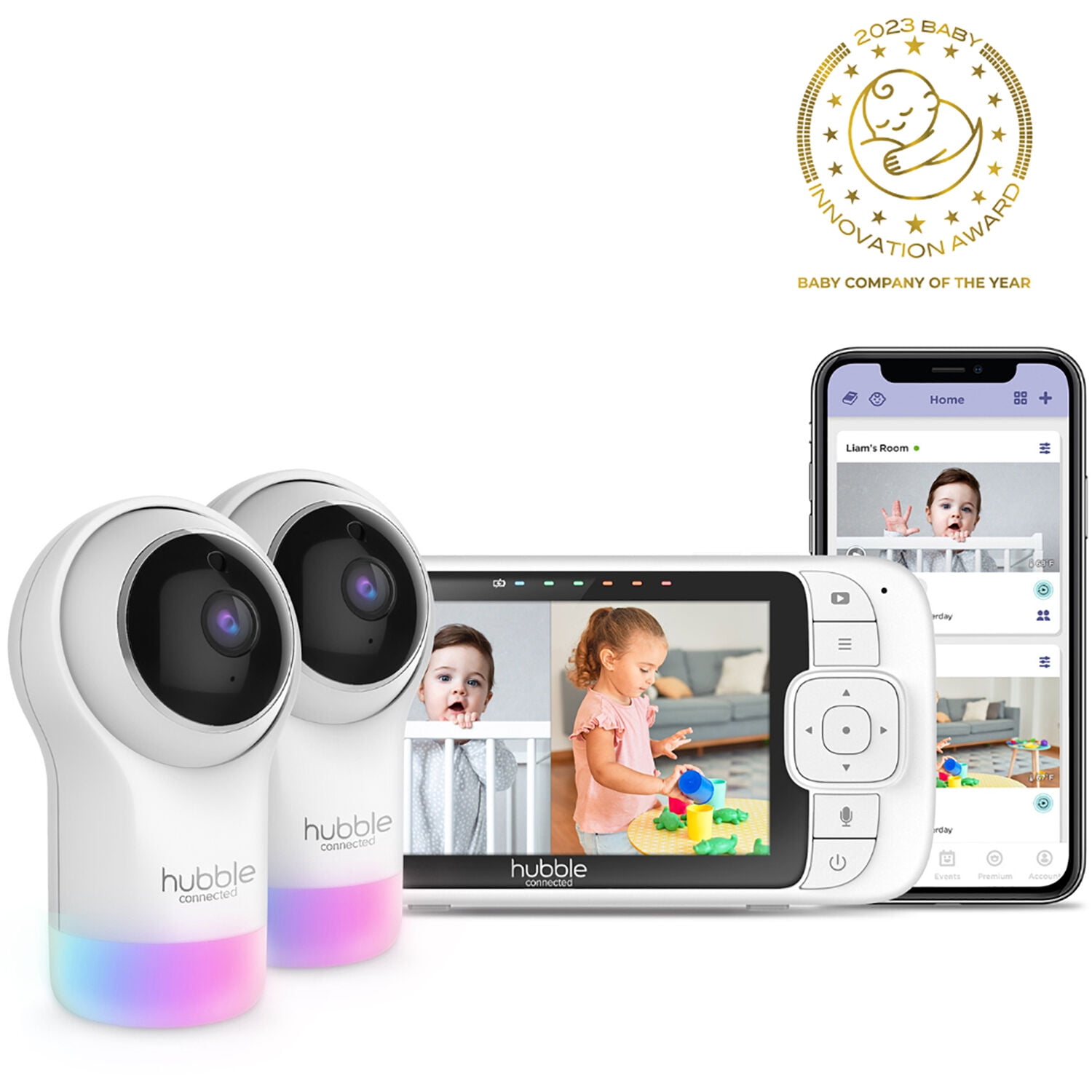 Hubble Connected Nursery Pal Glow+ Twin with 2 Cameras, HD Color Screen