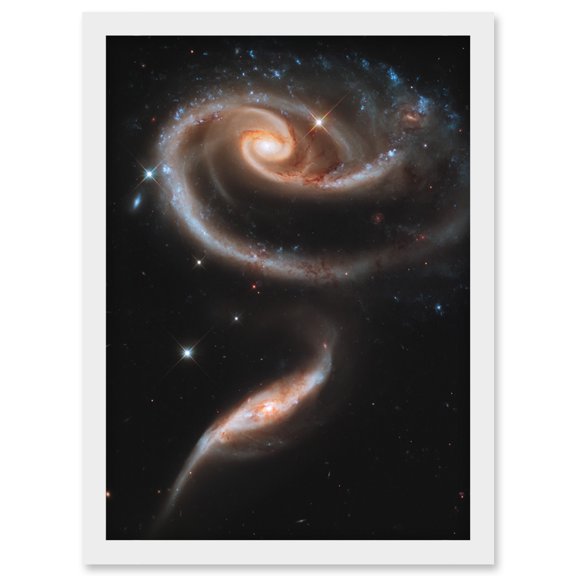 Hubble Space Telescope Image 21st Anniversary A Rose Made Of Interacting Galaxies Arp 273 Cosmic Flower Formation UGC 1810 And UGC 1813 Pair Artwork Framed Wall Art Print A4