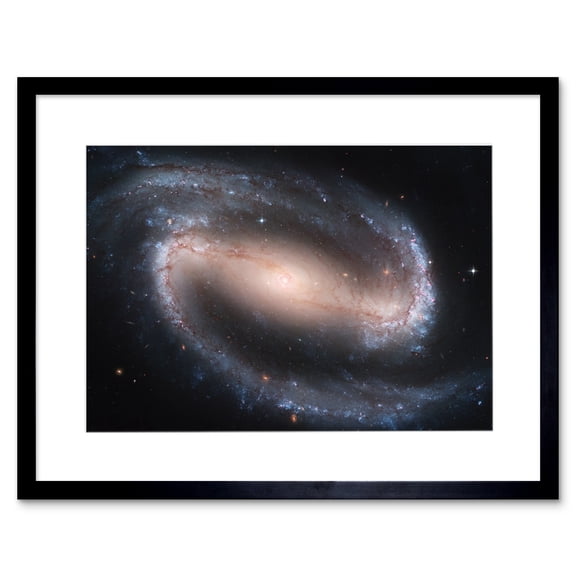 Hubble Space Telescope Image Barred Spiral Galaxy NGC 1300 Blue Red Star Clusters Glowing Gas And Interstellar Dust Clouds Artwork Framed Wall Art Print 9X7 Inch