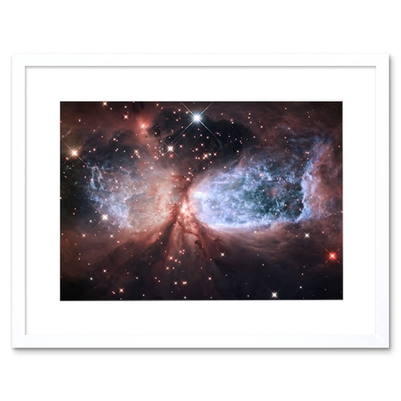 Hubble Space Telescope Image Bipolar Stellar Nursery Region S106 Nebula Forms Celestial Angel Wings In Bright Pink Red Blue Artwork Framed Wall Art Print 9X7 Inch