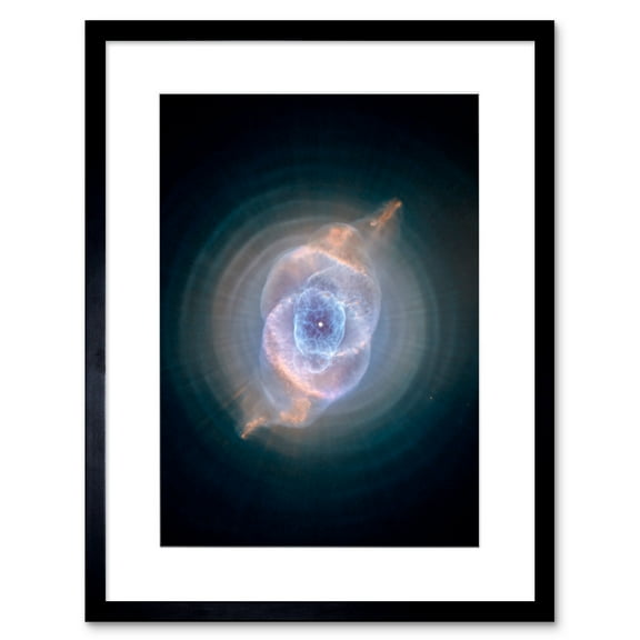 Hubble Space Telescope Image Cat's Eye Planetary Nebula Dying Star Sculpture Gas Dust Spherical Mass Pulse Ejections Bright Bull's Eye Pattern Artwork Framed Wall Art Print 9X7 Inch