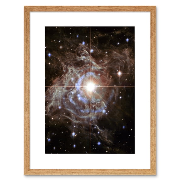 Hubble Space Telescope Image Cepheid Variable Super Star RS Puppis Light Echo Phenomenon Bright Flashes In Nebula Artwork Framed Wall Art Print 9X7 Inch