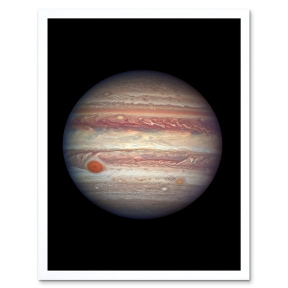 Hubble Space Telescope Image Close-Up Portrait Of Jupiter Largest Planet Solar System Great Red Spot Anticyclone And Colourful Atmosphere Bands Art Print Framed Poster Wall Decor 12x16 inch