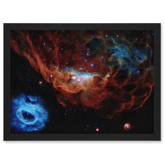 Hubble Space Telescope Image Cosmic Reef Red And Blue Nebula Cosmic Starbirth Interstellar Gas Satellite Galaxy Artwork Framed Wall Art Print A4