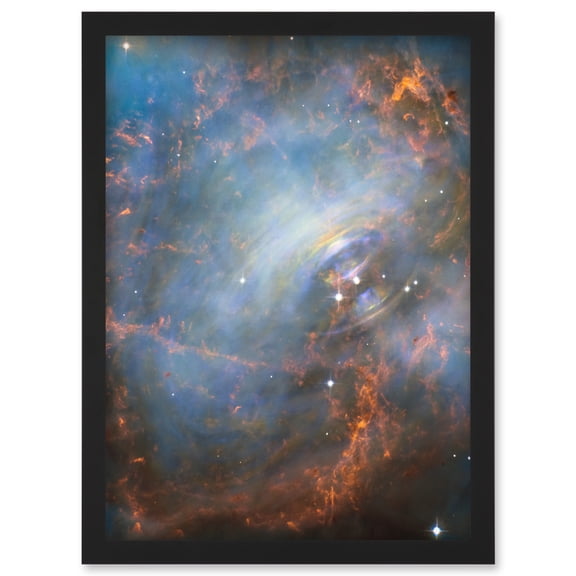 Hubble Space Telescope Image Crab Nebula Close-Up Colourful Supernova Remnants Pulsating Energy Radiation Ripples Charged Particles Magnetic Fields Artwork Framed Wall Art Print A4