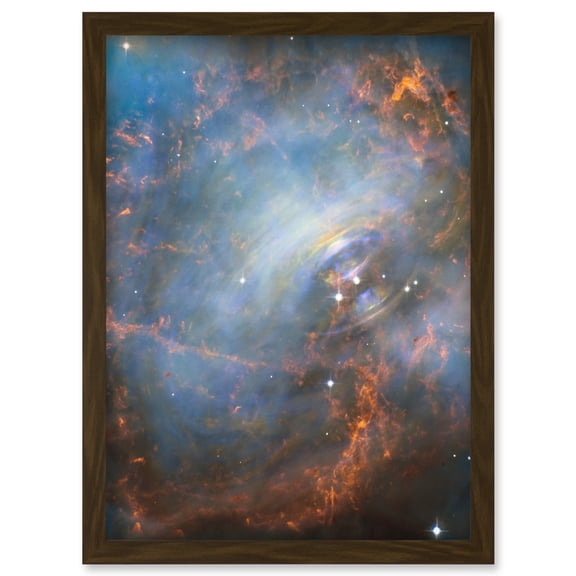 Hubble Space Telescope Image Crab Nebula Close-Up Colourful Supernova Remnants Pulsating Energy Radiation Ripples Charged Particles Magnetic Fields Artwork Framed Wall Art Print A4