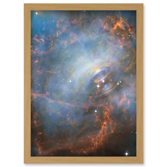 Hubble Space Telescope Image Crab Nebula Close-Up Colourful Supernova Remnants Pulsating Energy Radiation Ripples Charged Particles Magnetic Fields Artwork Framed Wall Art Print A4