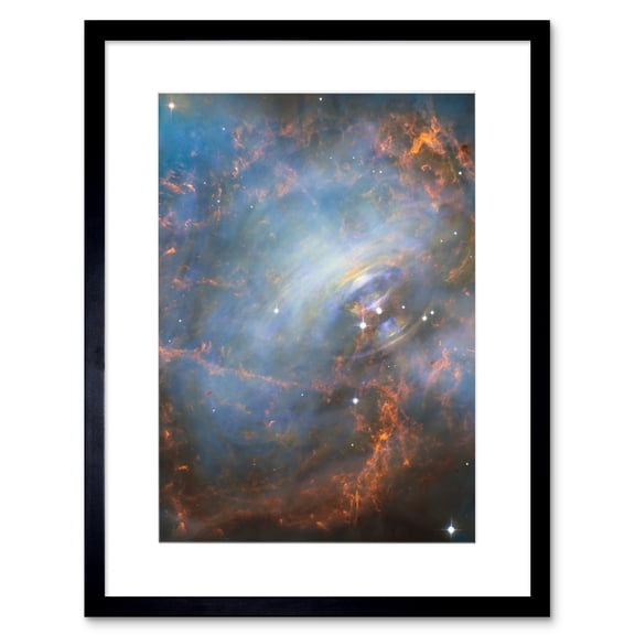Hubble Space Telescope Image Crab Nebula Close-Up Colourful Supernova Remnants Pulsating Energy Radiation Ripples Charged Particles Magnetic Fields Artwork Framed Wall Art Print 9X7 Inch