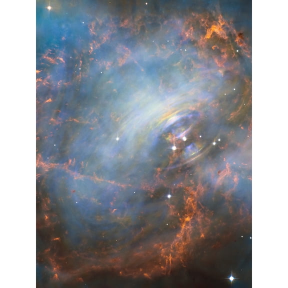 Hubble Space Telescope Image Crab Nebula Close-Up Colourful Supernova Remnants Pulsating Energy Radiation Ripples Charged Particles Magnetic Fields Extra Large XL Wall Art Poster Print