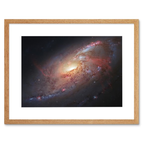 Hubble Space Telescope Image Galaxy M106 Hybrid Photo Of Spiral NGC 4258 With Ground Based Observations From Gendler And Gabany Artwork Framed Wall Art Print 9X7 Inch