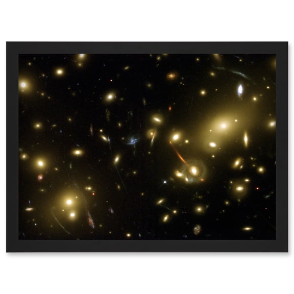 Hubble Space Telescope Image Gravity Galaxy Cluster Abell 2218 Giant Cosmic Magnifying Glass View Distant Galaxies Caused By Gravitational Lensing Artwork Framed Wall Art Print A4