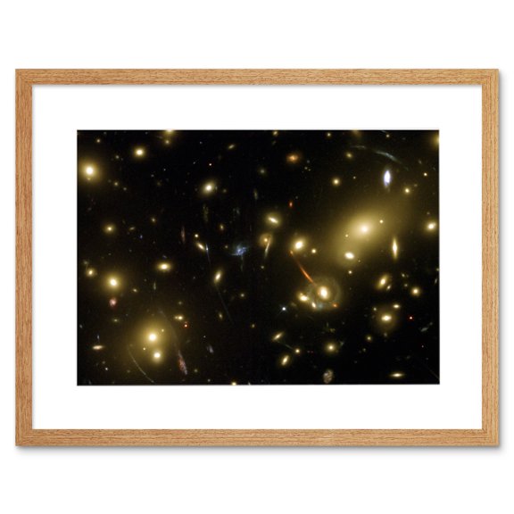 Hubble Space Telescope Image Gravity Galaxy Cluster Abell 2218 Giant Cosmic Magnifying Glass View Distant Galaxies Caused By Gravitational Lensing Artwork Framed Wall Art Print 9X7 Inch
