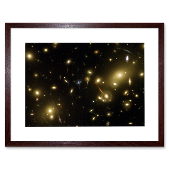 Hubble Space Telescope Image Gravity Galaxy Cluster Abell 2218 Giant Cosmic Magnifying Glass View Distant Galaxies Caused By Gravitational Lensing Artwork Framed Wall Art Print 9X7 Inch