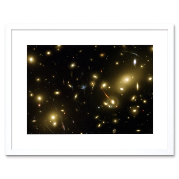 Hubble Space Telescope Image Gravity Galaxy Cluster Abell 2218 Giant Cosmic Magnifying Glass View Distant Galaxies Caused By Gravitational Lensing Artwork Framed Wall Art Print 9X7 Inch