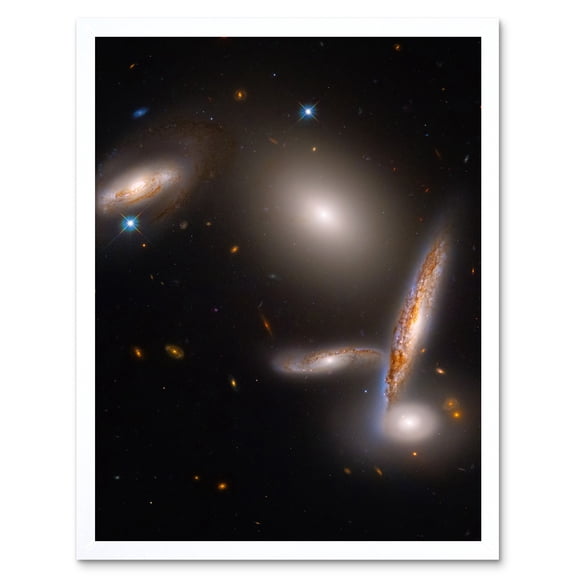 Hubble Space Telescope Image Hickson Compact Group 40 A Cosmic Gravitational Dance Between Five Galaxies Isolated Spiral Elliptical Lenticular Group Art Print Framed Poster Wall Decor 12x16 inch