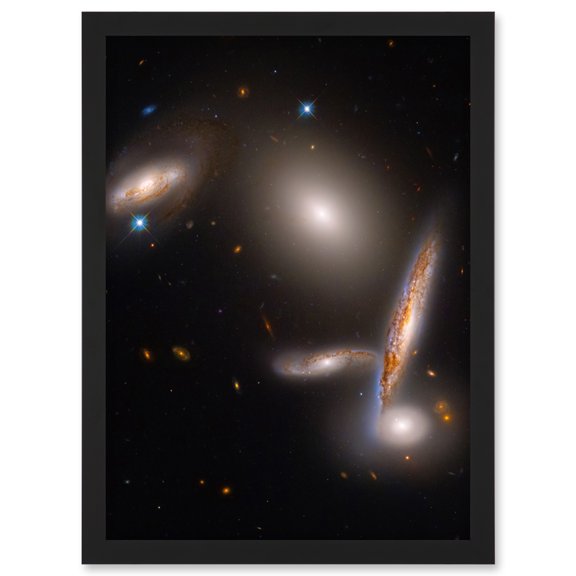Hubble Space Telescope Image Hickson Compact Group 40 A Cosmic Gravitational Dance Between Five Galaxies Isolated Spiral Elliptical Lenticular Group Artwork Framed Wall Art Print A4
