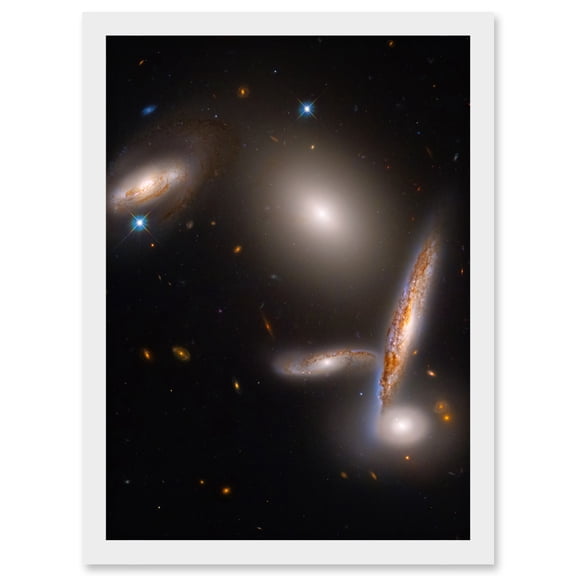 Hubble Space Telescope Image Hickson Compact Group 40 A Cosmic Gravitational Dance Between Five Galaxies Isolated Spiral Elliptical Lenticular Group Artwork Framed Wall Art Print A4