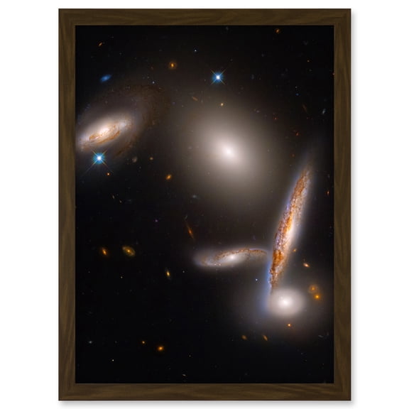Hubble Space Telescope Image Hickson Compact Group 40 A Cosmic Gravitational Dance Between Five Galaxies Isolated Spiral Elliptical Lenticular Group Artwork Framed Wall Art Print A4