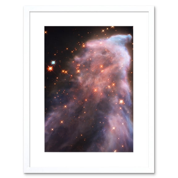 Hubble Space Telescope Image IC 63 Ghost Nebula Blue Red Dust Gas Cassiopeia Queen Star Constellation Cosmic Angel Artwork Framed Wall Art Print 9X7 Inch