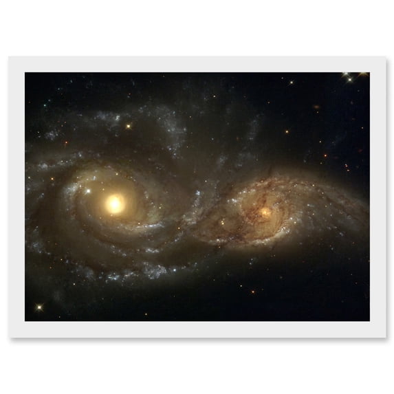 Hubble Space Telescope Image Interacting Spiral Galaxies NGC 2207 And IC 2163 In Near Collision Cosmic Dance Artwork Framed Wall Art Print A4