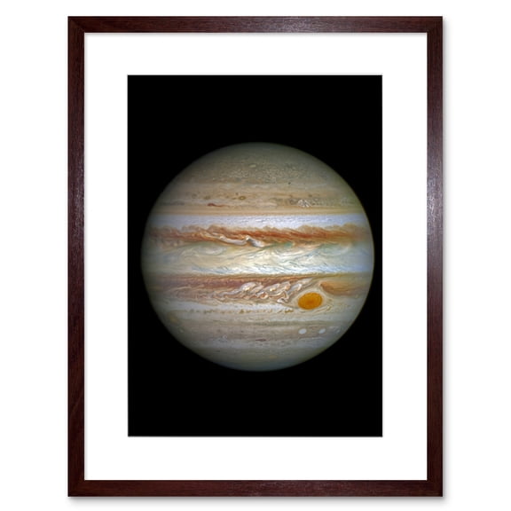 Hubble Space Telescope Image Jupiter WFC3/UVIS Largest Planet In Our Solar System Great Red Spot View Anticyclone And Colourful Atmosphere Bands Artwork Framed Wall Art Print 9X7 Inch