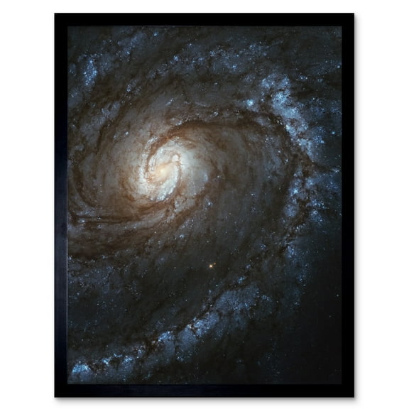 Hubble Space Telescope Image M100 WFC3 Spiral Galaxy With Two Blue Starbirthing Lanes Of Dust Clouds And Gas Art Print Framed Poster Wall Decor 12x16 inch