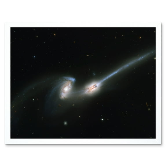Hubble Space Telescope Image The Mice NGC 4676 Stunning Collision Between Two Spiral Galaxies Causing Gas And Stellar Streams Art Print Framed Poster Wall Decor 12x16 inch