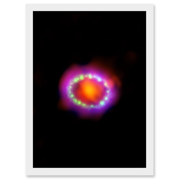 Hubble Space Telescope Image Multiwavelength View Of Supernova 1987A Red Green Blue Exploding Star Shock Wave Observations In Large Magellanic Cloud Artwork Framed Wall Art Print A4