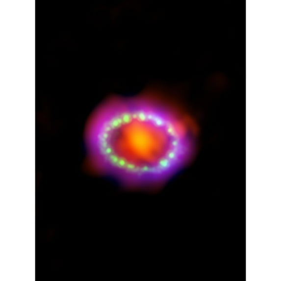 Hubble Space Telescope Image Multiwavelength View Of Supernova 1987A Red Green Blue Exploding Star Shock Wave Observations In Large Magellanic Cloud Extra Large XL Wall Art Poster Print