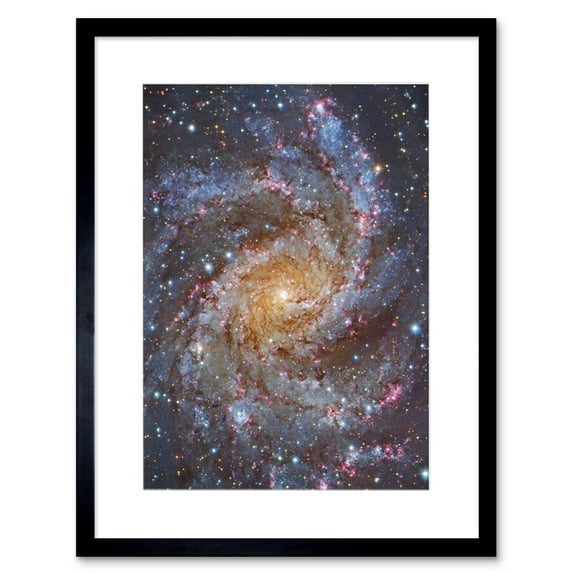 Hubble Space Telescope Image NGC 6946 Supernova Fireworks Galaxy Subaru And Red Eclipse Star Cluster Hodge's Complex Artwork Framed Wall Art Print 9X7 Inch